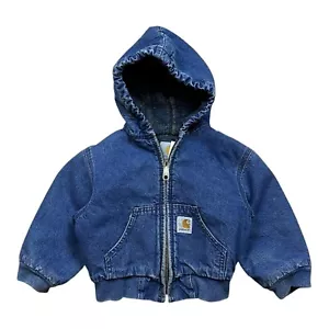 Carhartt Denim Hooded Jacket Blanket Lined JB498 Vintage Toddler Size 3T Vintage - Picture 1 of 8