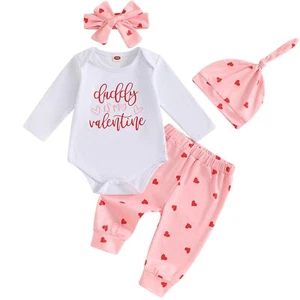 Newborn Infant Baby Girl Valentines Day Outfit Letter Print Long Sleeve Rompe... - Picture 1 of 7