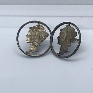 Vintage Custom Cut Out Mercury Dime Gold Silver Stud Post Earrings Free Shipping - Picture 1 of 2