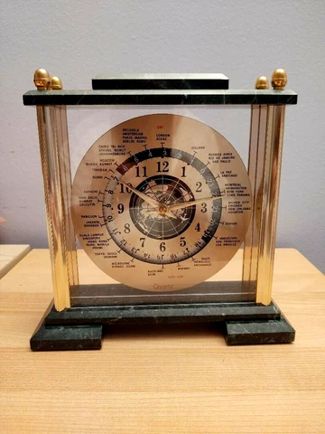 Vintage Marble World Time Zone Airplane Second Hand Mantel Clock Japan Movemenr Cover