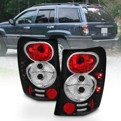 For 1999-2004 Jeep Grand Cherokee Black Tail Lights Brake Lamp w/LED Side Marker - Image 1 of 4