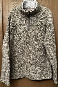True Grit Pullover Men’s Tan/Brown Sherpa Wooly Fleece 1/4 Zip - Size Medium - Picture 1 of 10
