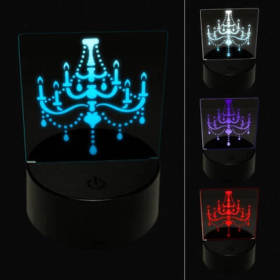 Elegant Candle Chandelier 3D Illusion LED Night Light Sign Nightstand Desk Lamp - Image 1 of 4