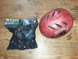 Mongoose Youth Helmet MG75660 Red used And Tarmac 360 Knee Wrist Guards new - Picture 1 of 6