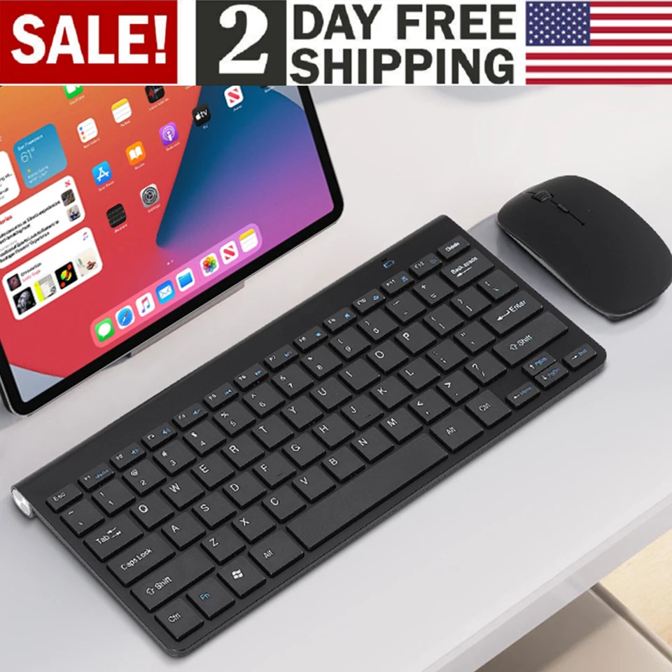 Black Slim Wireless Keyboard And Mouse Combo Set 2.4G For PC Laptop Computer US - Image 1 of 4