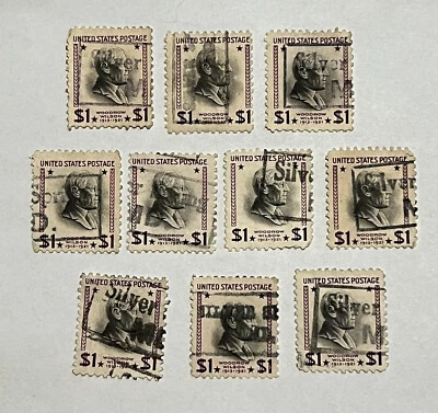 LOTE DE 10 SELOS DE US$ 1 WILSON WILSON PRIMAVERA PRATA CAIXA MARYLAND CANCELADA #2 - Imagem 1 de 4