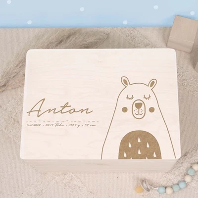 Personalisierte Erinnerungsbox Baby - Erinnerungskiste mit Namen Holz - Geschenk - Bild 1 von 4