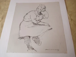 Dibujo a tinta vintage de Saul Lishinsky, años 40, 8,5 x 10" - Imagen 1 de 2