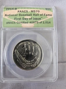 2014 D Baseball Hall of Fame 50c ANACS MS70 First Day Issue  - Picture 1 of 2