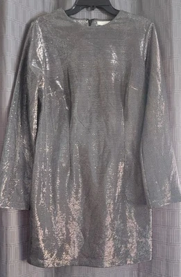 Mini Vestido H&M Plateado Lentejuelas Grande, Manga Larga, Fiesta GRANDE Foto 1 de 4