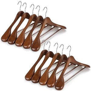 Wide Shoulder Wooden Hangers, Suit Hangers with Non Slip Pants Bar & 360° Swi... - Picture 1 of 7