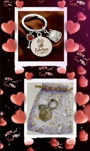 Stainless Steel Happy Birthday Gift 50 2-Fabulous Keychain Tag Key & string bag - Picture 1 of 6