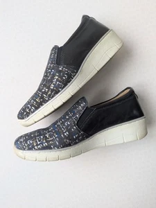 ZAPATILLAS VAN DAL RIPPLE CUERO AZUL OSCURO BRILLO ZAPATOS DE SALÓN SIN CORDONES TALLA 37E (4) - Imagen 1 de 8