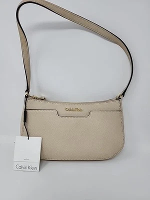 NEW Calvin Klein Beige Leather Shoulder Bag with Strap - Image 1 of 4