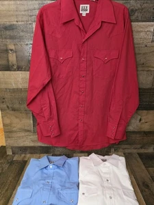 3 Vtg Ely Cattleman Men's Red/White/Blue Colors Pearl Snap Western Shirt Sz L - Picture 1 of 18