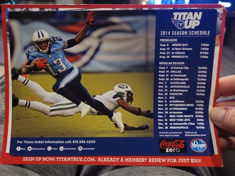 2014 TENNESSEE TITANS Kendall Wright #13 Schedule Team Magnetic magnet 8.5”x5.5” Cover