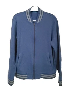 Giacca Bomber J McLaughlin Full Zip Maglia Pima Cotone Taglia L Blu/Grigio Uomo - Foto 1 di 10