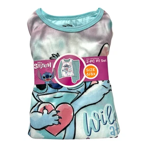 Disney - Stitch "Wild At Heart" Girls 2PC Flannel Pajama Set - Light Blue - 6/6X - Picture 1 of 6