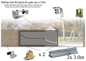 Kit de puerta corredera para puertas de hasta 3,6 m (hormigón en pista y ruedas empotradas) - Imagen 1 de 6