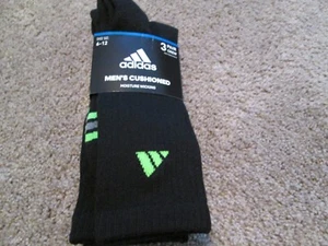 NEW 3 Prs Mens ADIDAS CUSHIONED Crew Socks Moisture Wicking Black FREE SHIPPING - Picture 1 of 8