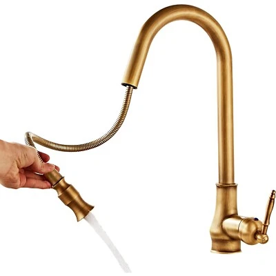 SENLESEN Antique Copper Kitchen Sink Faucet with Pull Out Sprayer Single Handle Mixer Tap