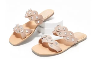 Marc Fisher Women's Light Natural Woven Studded Slide Sandals - Bodil Size 9.5 M - Picture 1 of 4