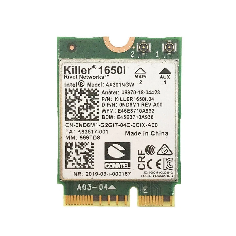 Genuine Intel Killer 1650i Wireless Wi-Fi 6 Bluetooth 5 AX201NGW ND6M1 0ND6M1 - Image 1 of 1