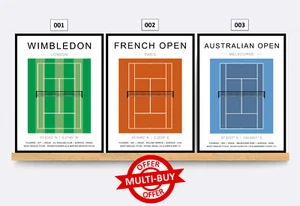 Tennis Court Print Poster Wall Art Minimalist Prints Gift Set of 4 Grand Slam - Picture 1 of 14