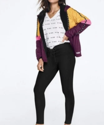 VS PINK Cozy Fleece Lined Lace Up Black Leggings S - Image 1 of 4