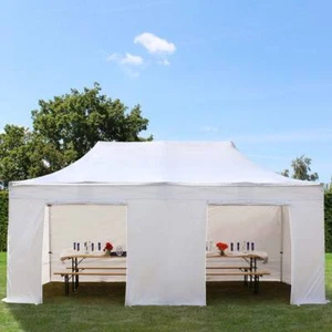 3x6m Faltpavillon Faltzelt Zelt PROFESSIONAL Stahl, weiß, 4 Seitenteile - Bild 1 von 8