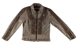 Unik Premium Women's Medium Brown Leather Motorcycle Jacket Rivets Fringe Tassel - Picture 1 of 11