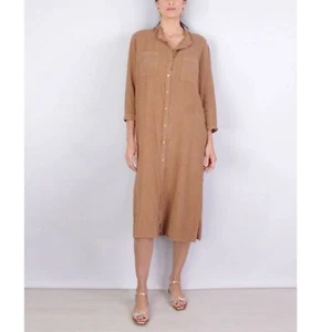 Abito camicia Enza Costa donna taglia 1 marrone lino bracciale manica nuovo senza etichette - Foto 1 di 9