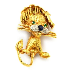 Mid Century 750 Gold Diamant Brosche als Löwe um 1960 - Picture 1 of 6