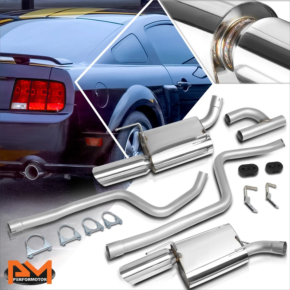 For 05-10 Ford Mustang 4.0 V6 Dual 4" Rolled Tip Muffler Catback Exhaust System - Image 1 of 4