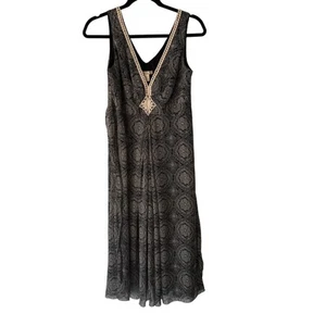 Jonathan Martin Black Paisley Midi Dress Size 8 Sleeveless Boho Babydoll Tie - Picture 1 of 10