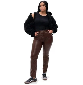 GAP Vintage Slim High Rise Faux Leather Vegan Pants 30 10L Espresso Brown Y2K - Picture 1 of 19