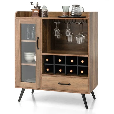 Liquor Bar Cabinet Storage Buffet Sideboard Credenza w/ Wine Rack & Glass Holder - Image 1 of 4