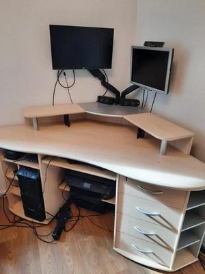 Eckschreibtisch Mit Schubladen Und Praktischem Aufsatz Für Drucker - Bild 1 von 3