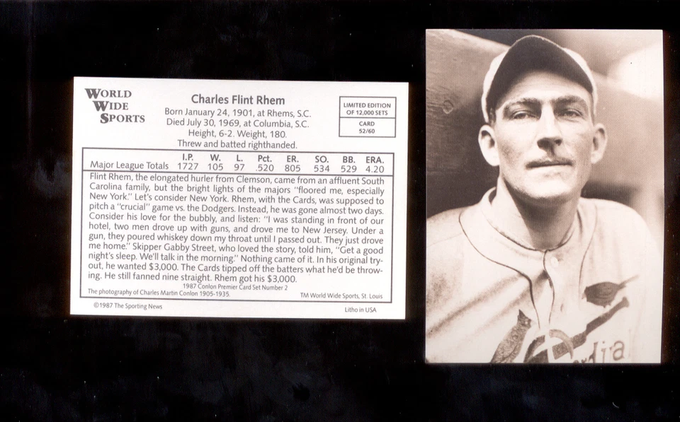 1987 Conlon CHARLES FLINT RHEM St Louis Cardinals Sporting News Card - Image 1 of 1