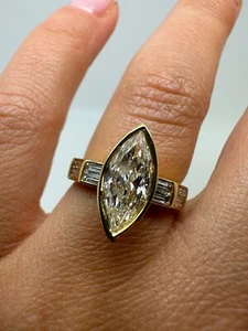 18CT YELLOW GOLD MARQUISE RUB OVER ENGAGEMENT RING 2.33CT DIAMONDS GG479 - Picture 1 of 24