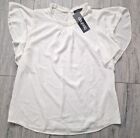 Boohoo Woven Frill Sleeve & Neck Blouse In Ivory Size Uk 8