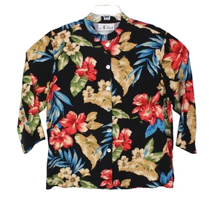 N Touch Blouse Hawaiian Floral Women Size XL 3/4-Sleeve Tropical Button-Up Top - Picture 1 of 7