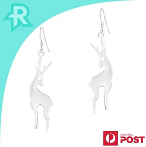 Reindeer Silhouette Sterling Silver 925 Hook Earrings - Picture 1 of 6