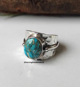 Blue Copper Turquoise Solid 925 Sterling Silver Statement Ring, All Size M1661 - Picture 1 of 7