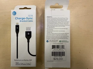 AT&T MFi-Certified 10ft Charge & Sync Lightning USB Cable iPhone iPad - Picture 1 of 2