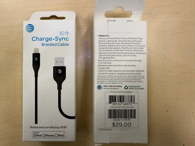 AT&T MFi-Certified 10ft Charge & Sync Lightning USB Cable iPhone iPad - Image 1 of 2