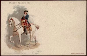 cartolina militare 9° REGG.LANCIERI DI FIRENZE-DRAGONI TOSCANI 1753 - Picture 1 of 1