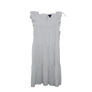 J. CREW Factory White Linen Blended Ruffle Sleeve Tiered Mini Dress Size US 4 - Bild 1 von 6