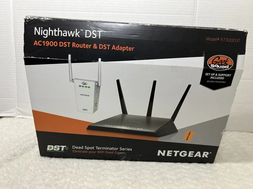 NETGEAR Nighthawk DST AC1900 DST Black Wi-Fi Router & DST Adapter EUC - Image 1 of 4