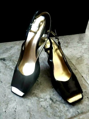 Brown Wet Leather Wedge Shoes in 8 By Bandolino. New with defect. - Image 1 of 4